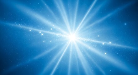 Abstract Radiant Light Burst with Sparkling Dust on Blue Background