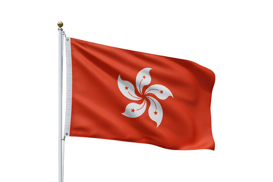 Vibrant Hong Kong flag waves proudly on flagpole, symbolizing national pride and international connection in clear view
