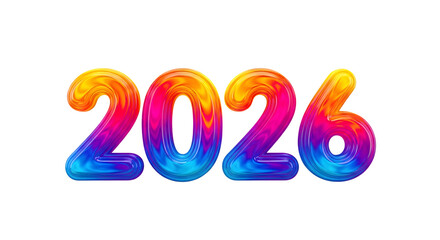 Colorful 2026 numbers isolated on transparent background
