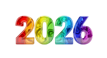 Colorful 2026 numbers isolated on transparent background