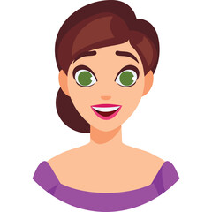 Portrait Of A Smiling Woman With Brown Hair And Green Eyes Wearing A Purple Top With A Transparent Background
