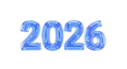 Blue icy numbers 2026 isolated on transparent background