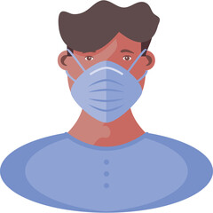 Pixelated portrait of a person wearing a blue surgical mask and purple shirt isolated on white background illustration