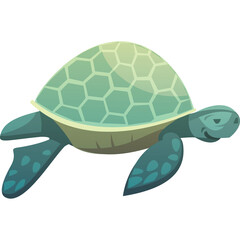 Pixelated Sea Turtle with Teal and Yellow Shell and Dark Teal Body on Transparent Background Gentle Aquatic Creature