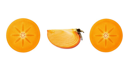 Fresh Persimmon Slices Isolated on Black Background Detailed Macro Shot of Vibrant Orange on transparent background