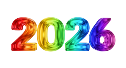 Colorful 2026 numbers isolated on transparent background