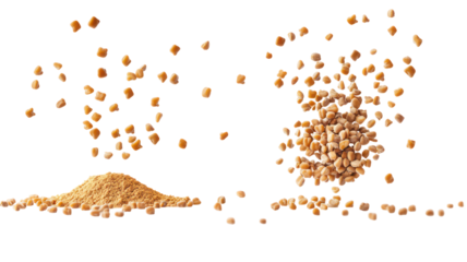 Fenugreek Whole Seeds with Fenugreek Powder Overhead Side by Side on Transparent Background