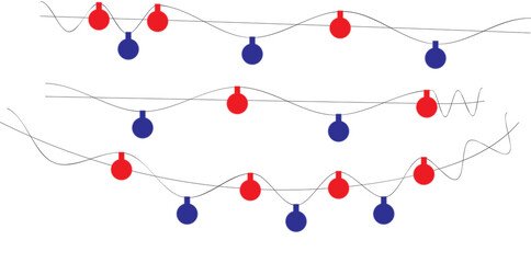 Oscillating waves with alternating red and blue markers on a white background isolated on transparent background