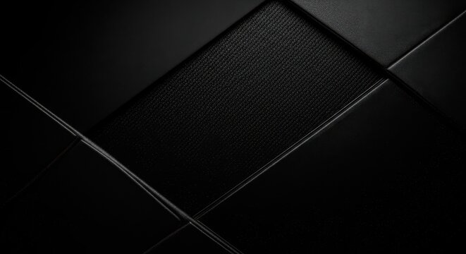 Sleek modern black abstract background with carbon fiber texture and polished leather accents, conveying luxury and sophistication for premium design projects.