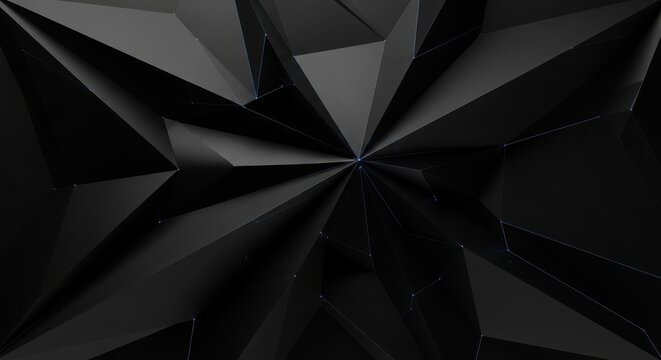 Stunning dark black background abstract geometric background with sharp edges and subtle blue light connections creating a modern, sophisticated, and dynamic visual.
