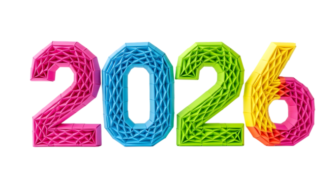 Colorful 2026 numbers made of paper quilling isolated on transparent background - Powered by Adobe