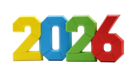 Colorful 2026 numbers isolated on transparent background
