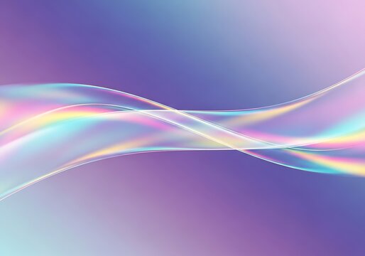 Iridescent ribbon flows on soft purple gradient for modern design