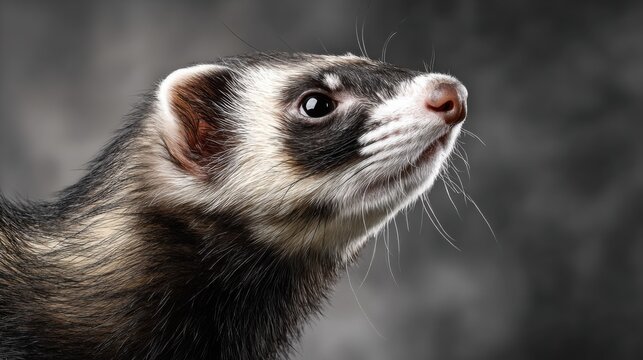 Close-Up Portrait of a Curious Ferret with Soft Fur Texture