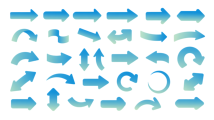 Collection of blue gradient arrows pointing in various directions on black background pointer Premium PNG Icon Set – Flat, Minimal & Transparent Icons for Any Project