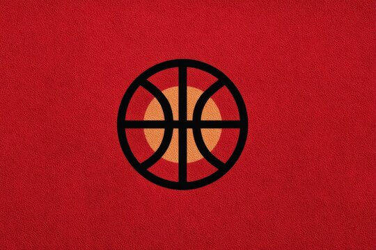 Modern basketball logo design featuring orange circle and black outlines against a bold red background, perfect for sports branding or promotional materials in the athletic niche - Powered by Adobe