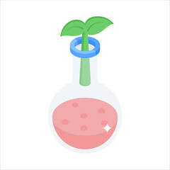 Laboratory flask with plant symbolizing renewable bio energy research.