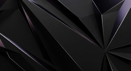 Dramatic abstract geometric black background with sharp edges and subtle metallic highlights evokes modern sophistication and deep mystery