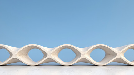 White concrete platform curved shape minimal design geometric pattern openwork structure modern architecture smooth surface blue sky clean background abstract form serene mood urban detail