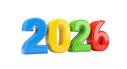 Colorful 2026 numbers isolated on transparent background