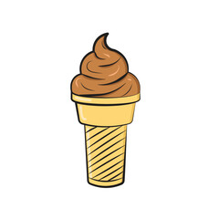 Cartoon Soft Serve Ice Cream Cone Isolated on White. Sweet Chocolate Dessert Vector Illustration. Hand Drawn Style Summer Treat Clipart.