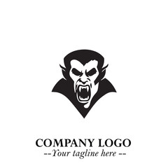 Head of Vampire Logo Symbol in Black on the White Background with Gothic Horror Vector Design