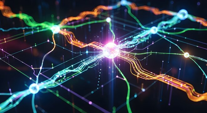 Abstract glowing neural network with connected nodes and lines, artificial intelligence visualization concept - Powered by Adobe