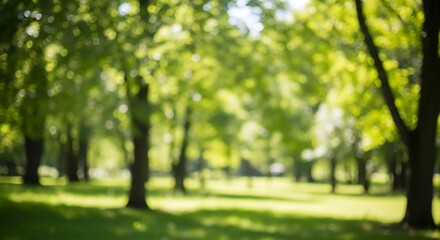 Abstract Soft Focus Green Trees and Sunlight Landscape Background