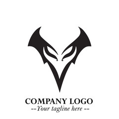 Head of Vampire Logo Symbol in Black on the White Background with Gothic Horror Vector Design