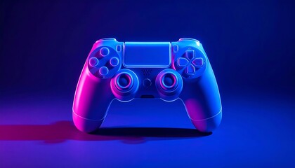 Vibrant neon illuminated game controller for immersive console gaming experience on a dark blue background, showcasing modern technology and entertainment with glowing aesthetic