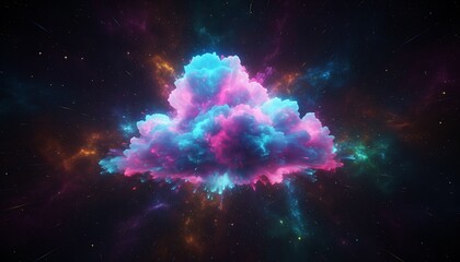 Vibrant Cosmic Cloud Formation Illuminated by Neon Pink and Blue Hues Amidst a Starry Nebula