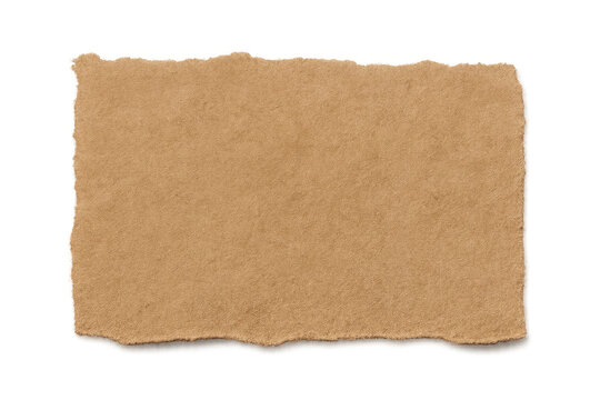 Torn brown paper scrap with ripped edges, blank texture creating rustic background, transparent png element