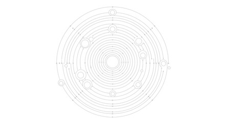 Concentric circles with connections and nodes in a minimalist vector graphic style design