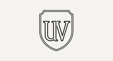 Abstract shield logo design with UV monogram in minimal style for corporate branding