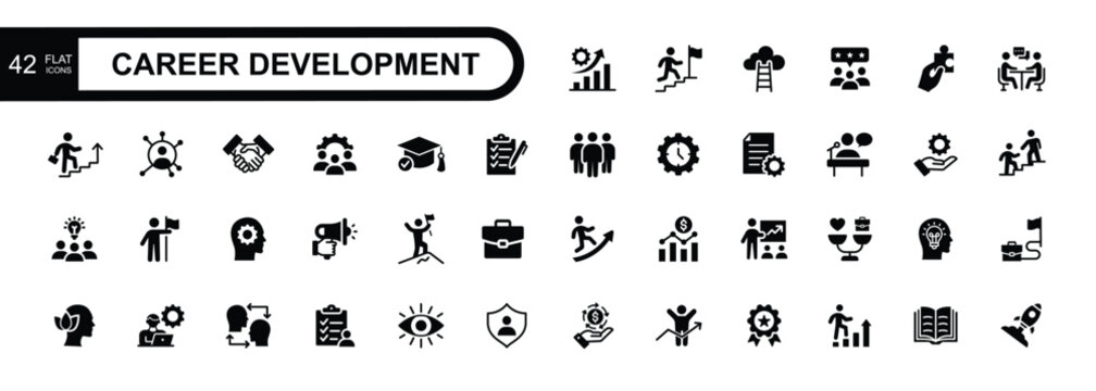 Career development flat icons set. Vector illustration	