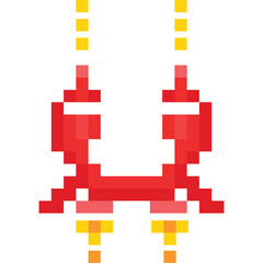 Retro Red Pixelated Alien Spaceship with Yellow Accents and Transparent Background