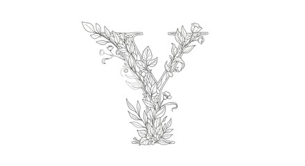 Elegant floral alphabet letter Y design, botanical illustration, delicate leaves and blooms