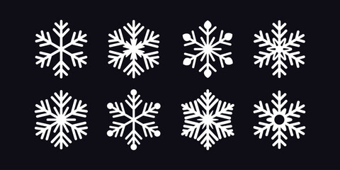 Snowflake icons set. Winter snow symbols isolated on a dark background. vector illustration.