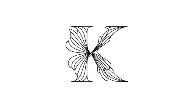 Elaborate letter K emblem with swirling organic lines, creating a sense of luxury and refinement
