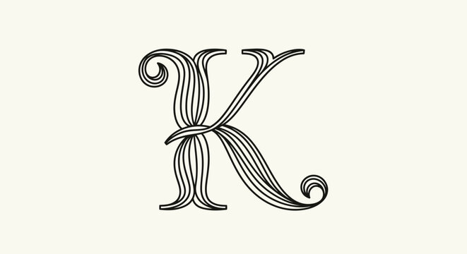 Elegant Letter K with floral swirls evokes classic beauty and sophisticated design elements