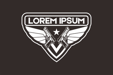 Cross Gun with wings vector image logo design template