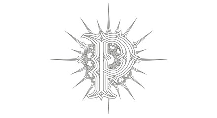 Ornate Initial 'P' Encircled by Thorns and Gothic Details Creating a Vintage Aesthetic