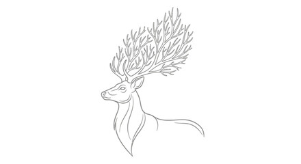 Elegant stag illustration with intricate branch-like antlers against a white backdrop