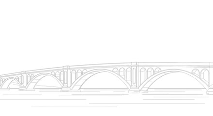 Minimalist bridge illustration showcasing architectural lines over calm water reflection