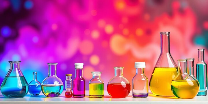 Colorful chemistry icons arranged on a banner, vibrant background, vector, icons - Powered by Adobe