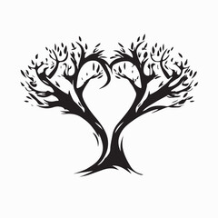 Unique Tree with Heart Symbol Trunk Vector Design on white background