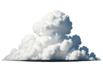 A large, fluffy cumulus cloud isolated on a transparent background, showcasing its voluminous and textured form against a clean backdrop