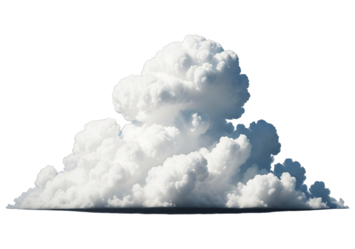 A large, fluffy cumulus cloud isolated on a transparent background, showcasing its voluminous and textured form against a clean backdrop