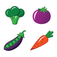 Graphic collection of fresh healthy cartoon vegetables and fruit
