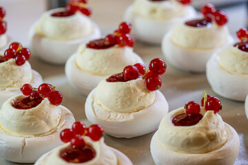 Karisik Turk tatlilari. New dessert varieties at the  luxury hotel open buffet. Milk-based desserts,  Turkish Dessert Sobiyet, havuc dilimi, midye baklava, mussels baklava and classic baklava. 